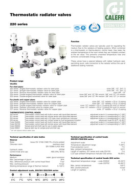 Thermostatic Radiator Valves CALEFFI 220 Series 01034/15 GB ACCREDITED Replaces 01034/05 GB ISO 9001 FM 21654