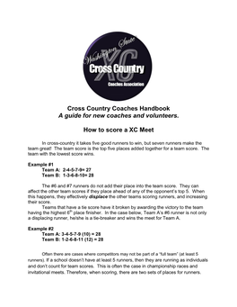Cross Country Coaches Handbook a Guide for New Coaches and Volunteers