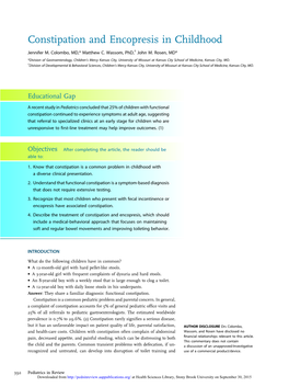 Constipation and Encopresis in Childhood