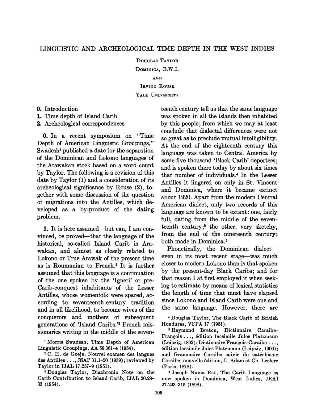 Linguistic and Archeological Time Depth in the West Indies Douglastaylor Dominica,B.W.I