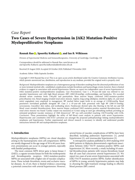 Case Report Two Cases of Severe Hypertension in JAK2 Mutation-Positive Myeloproliferative Neoplasms