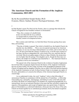 The American Church and the Formation of the Anglican Communion, 1823-1853