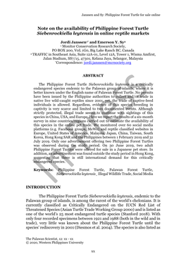 Note on the Availability of Philippine Forest Turtle Siebenrockiella Leytensis in Online Reptile Markets