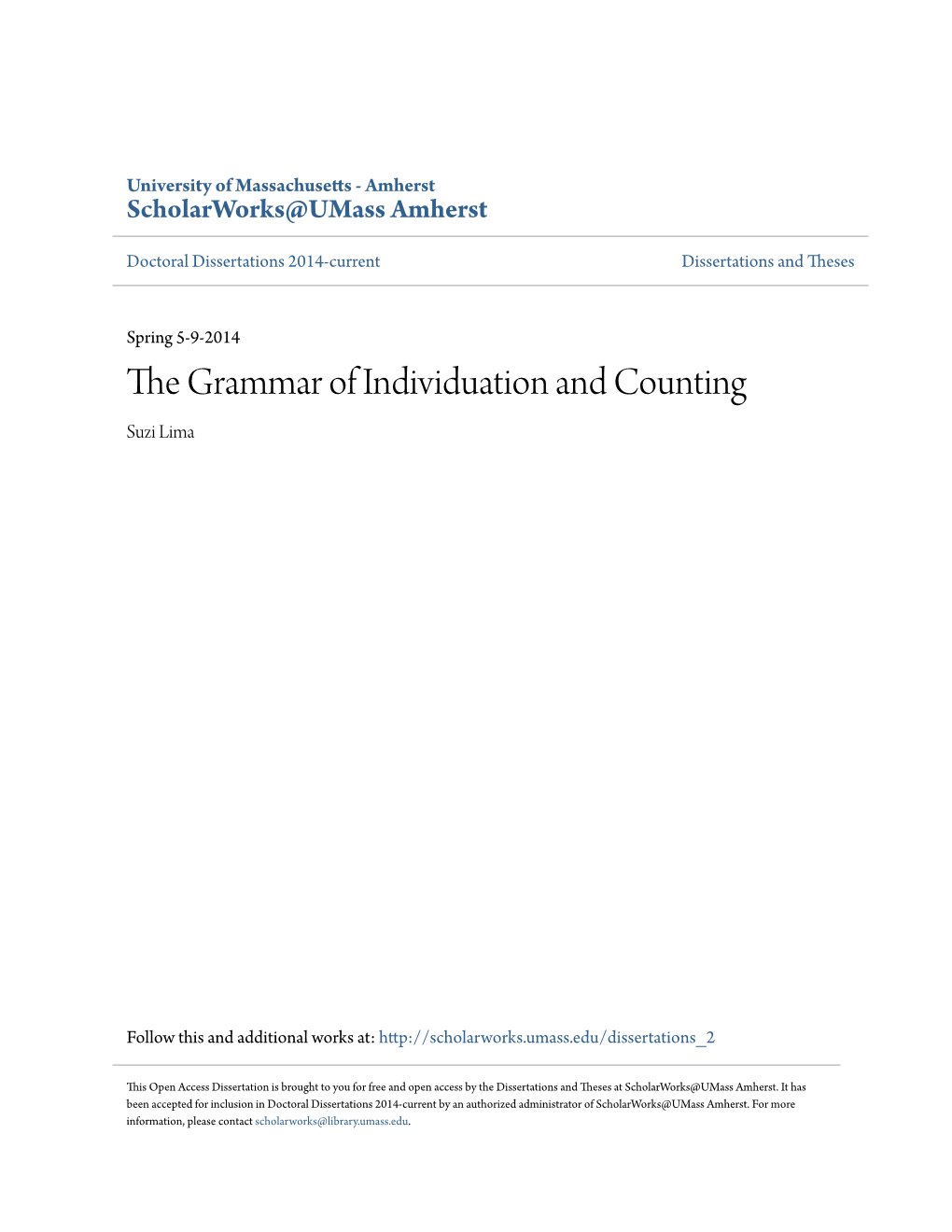 The Grammar of Individuation and Counting Suzi Lima