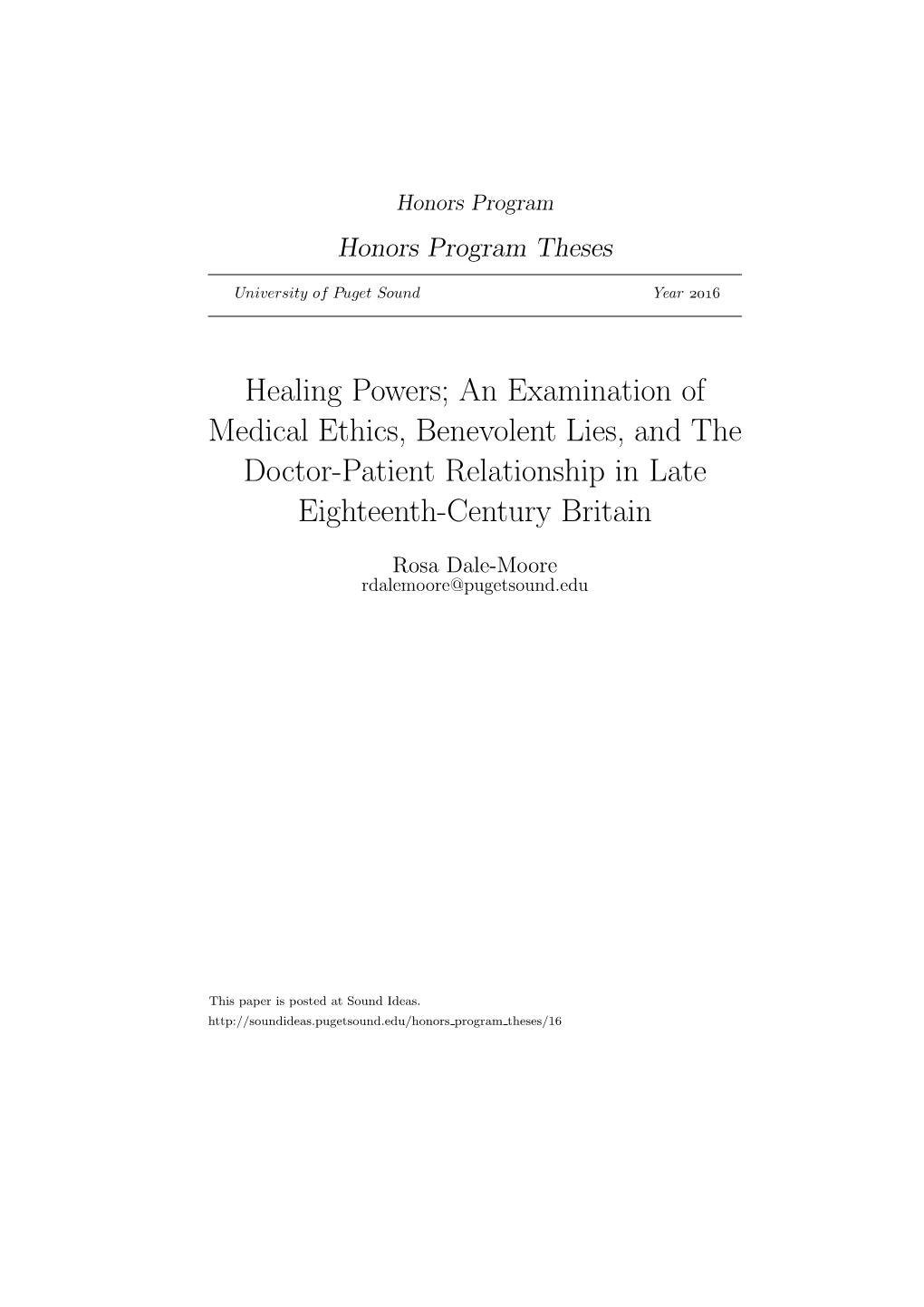 An Examination of Medical Ethics, Benevolent Lies, and the Doctor-Patient Relationship in Late Eighteenth-Century Britain