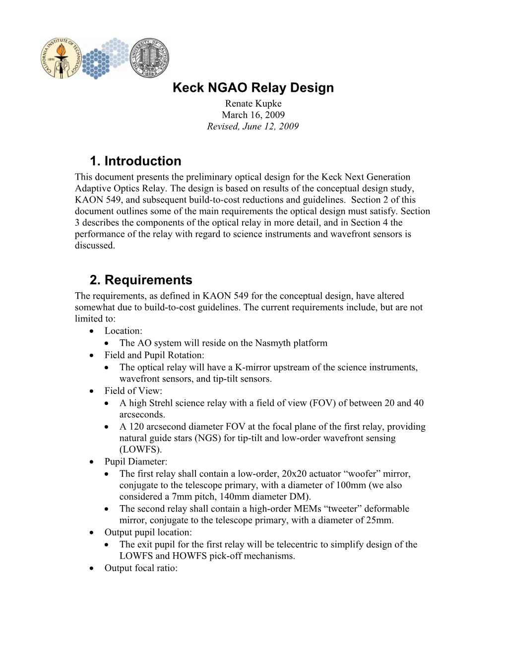 Keck NGAO Relay Design