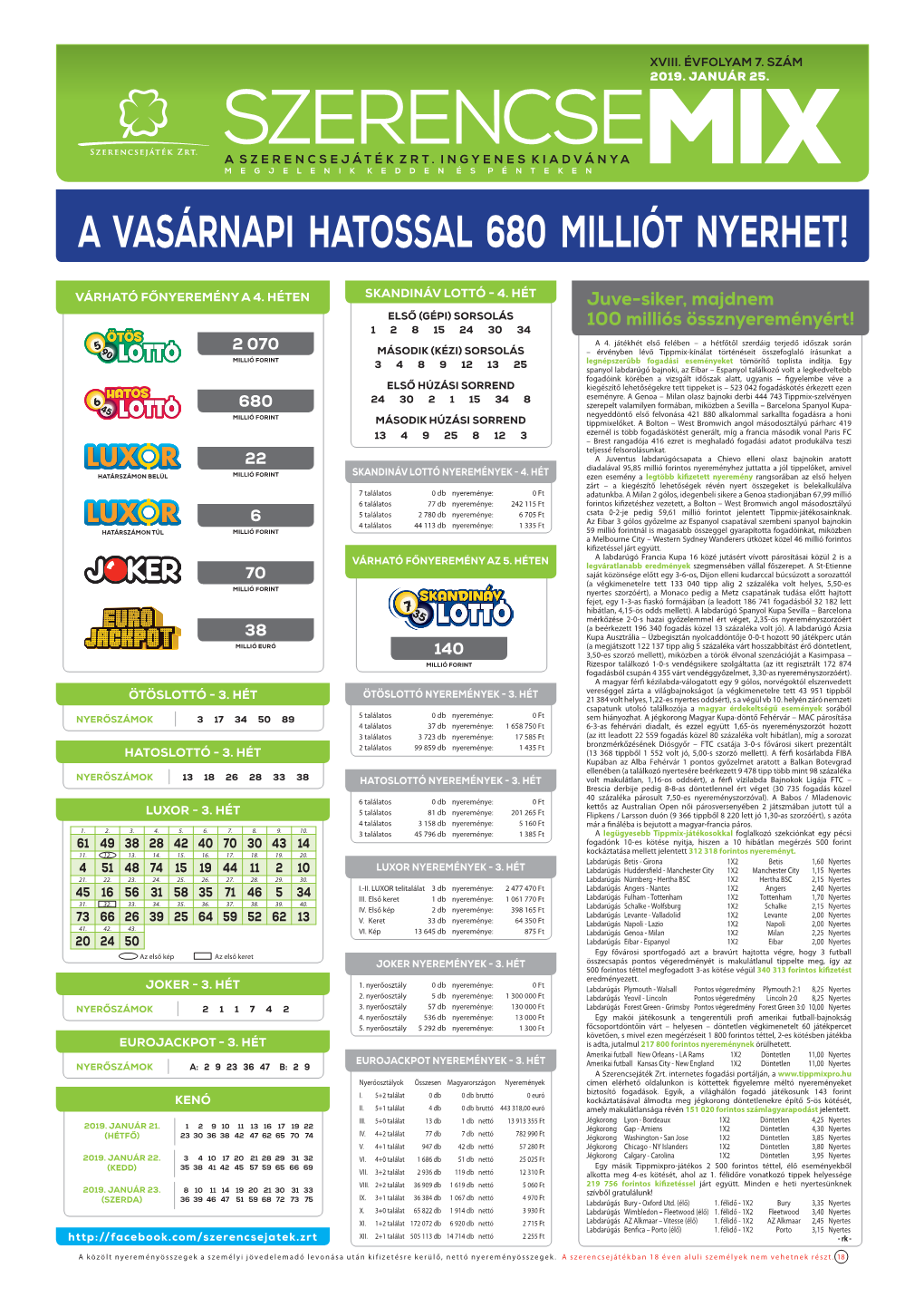 Pénteken a Vasárnapi Hatossal 680 Milliót Nyerhet!