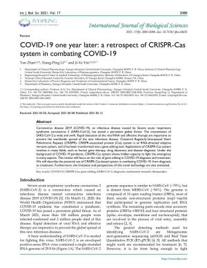 A Retrospect of CRISPR-Cas System in Combating COVID-19 Yan Zhan1,2,3, Xiang-Ping Li5 and Ji-Ye Yin1,2,3,4