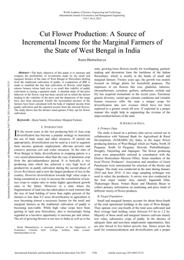 Cut Flower Production: a Source of Incremental Income for the Marginal Farmers of the State of West Bengal in India