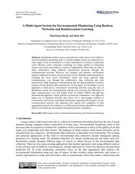 A Multi-Agent System for Environmental Monitoring Using Boolean Networks and Reinforcement Learning