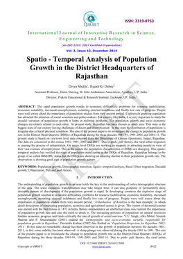 Spatio - Temporal Analysis of Population Growth in the District Headquarters of Rajasthan