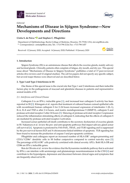Mechanisms of Disease in Sjögren Syndrome—New Developments and Directions