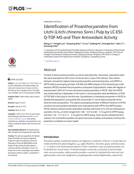 Identification of Proanthocyanidins from Litchi (Litchi Chinensis Sonn.) Pulp by LC-ESI- Q-TOF-MS and Their Antioxidant Activity
