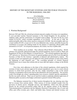 History of the Monetary Systems and the Public Finances in the Bahamas, 1946-2003