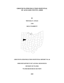 Ground Water Pollution Potential of Auglaize County, Ohio