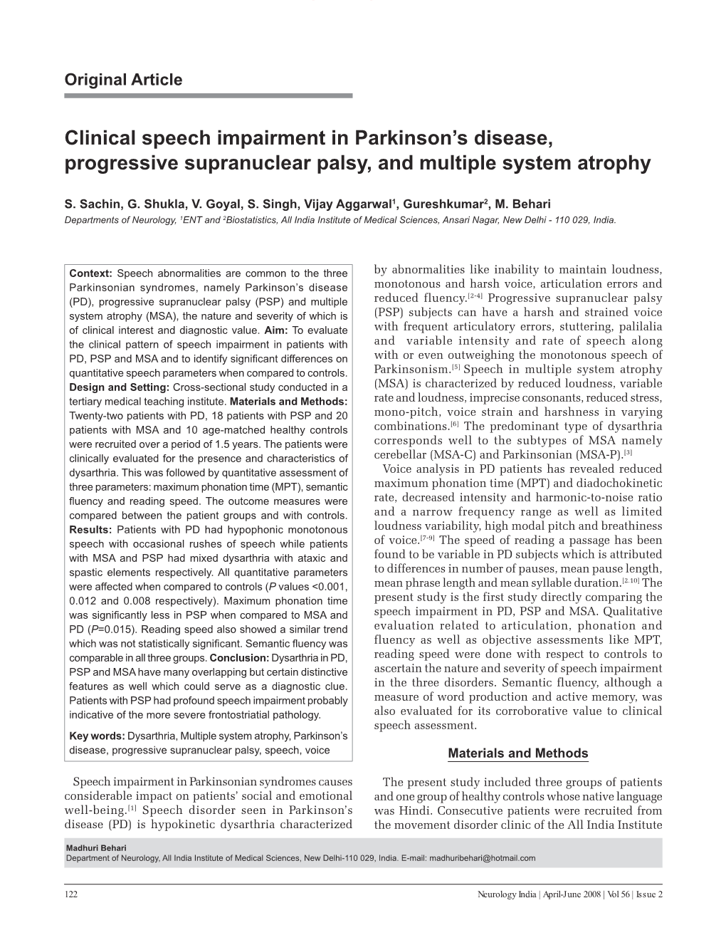 Clinical Speech Impairment in Parkinson's Disease