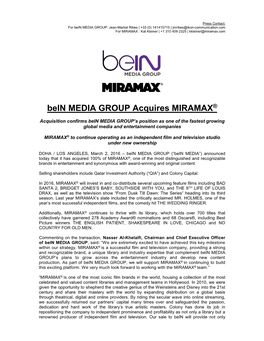 Press Release Bein MEDIA GROUP Acquires MIRAMAX