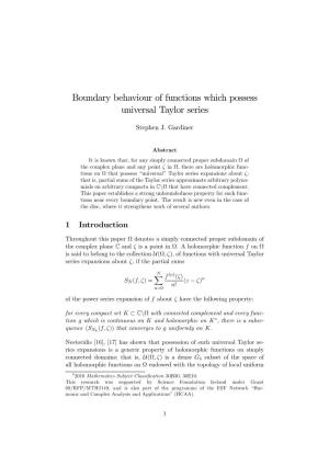 Boundary Behaviour of Functions Which Possess Universal Taylor Series