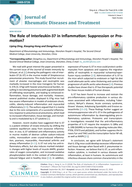 The Role of Interleukin-37 in Inflammation: Suppression Or