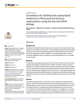 Surveillance for Falsified and Substandard Medicines in Africa and Asia by Local Organizations Using the Low-Cost GPHF Minilab