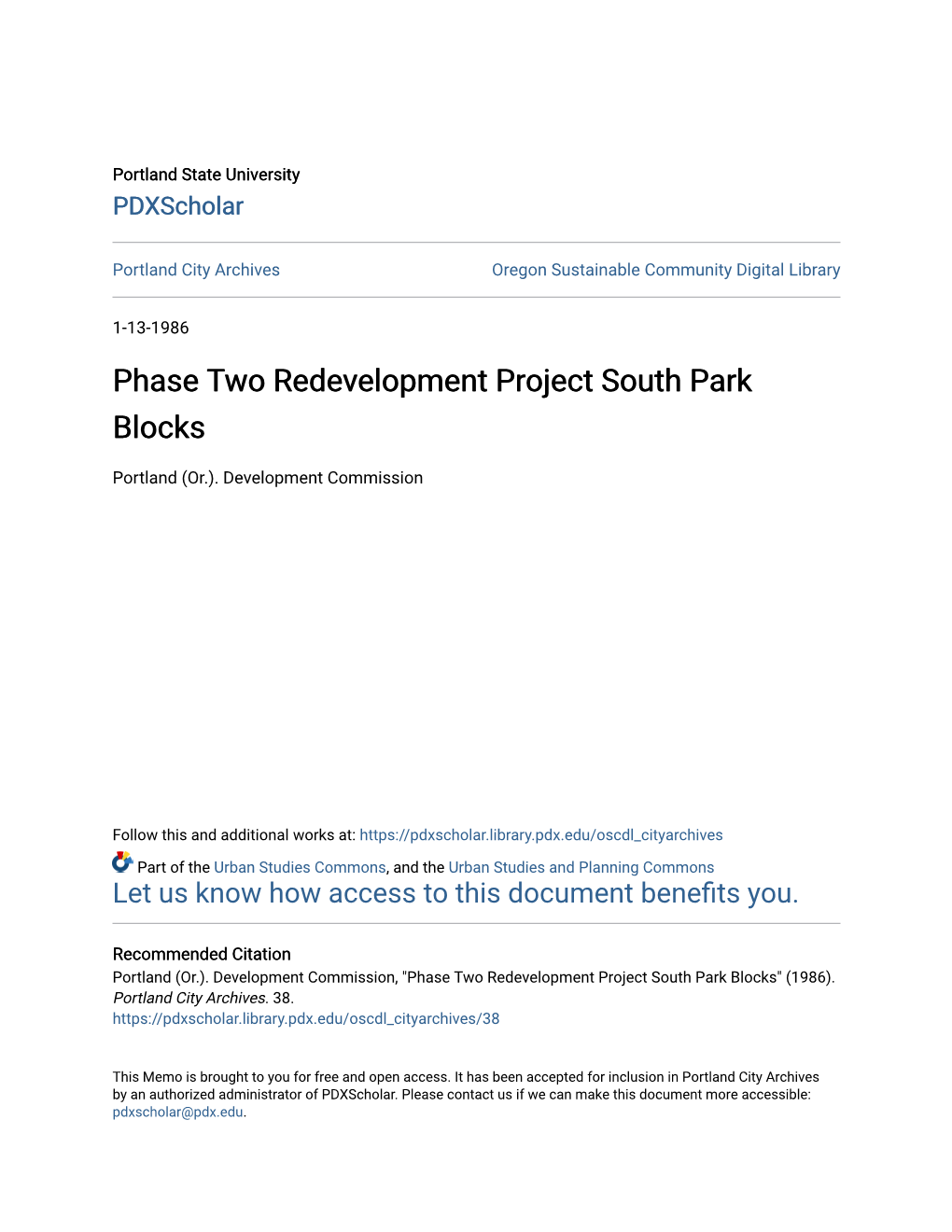 Phase Two Redevelopment Project South Park Blocks