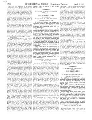 CONGRESSIONAL RECORD— Extensions of Remarks E710 HON. NORMAN D. DICKS HON. MARCY KAPTUR