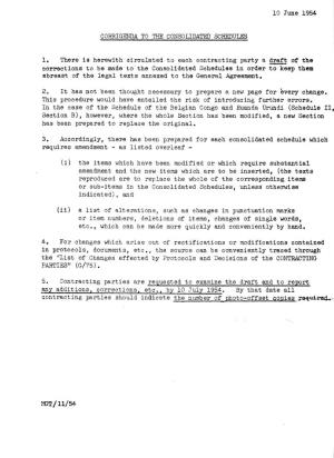 10 June 1954 CORRIGENDA to the CONSOLIDATED SCHEDULES 1. There Is Herewith Circulated to Each Contracting Party a Draft of the C
