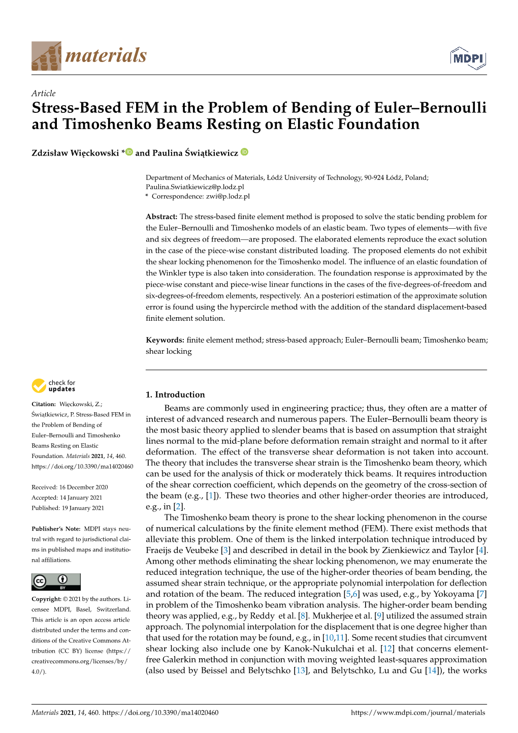 Stress-Based FEM in the Problem of Bending of Euler–Bernoulli and Timoshenko Beams Resting on Elastic Foundation