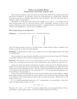 Notes on Jordan Form Northwestern University, Summer 2015