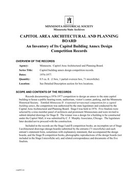 CAPITOL AREA ARCHITECTURAL and PLANNING BOARD an Inventory of Its Capitol Building Annex Design Competition Records