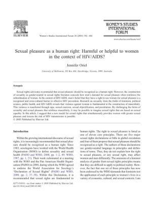 Sexual Pleasure As a Human Right: Harmful Or Helpful to Women in the Context of HIV/AIDS?