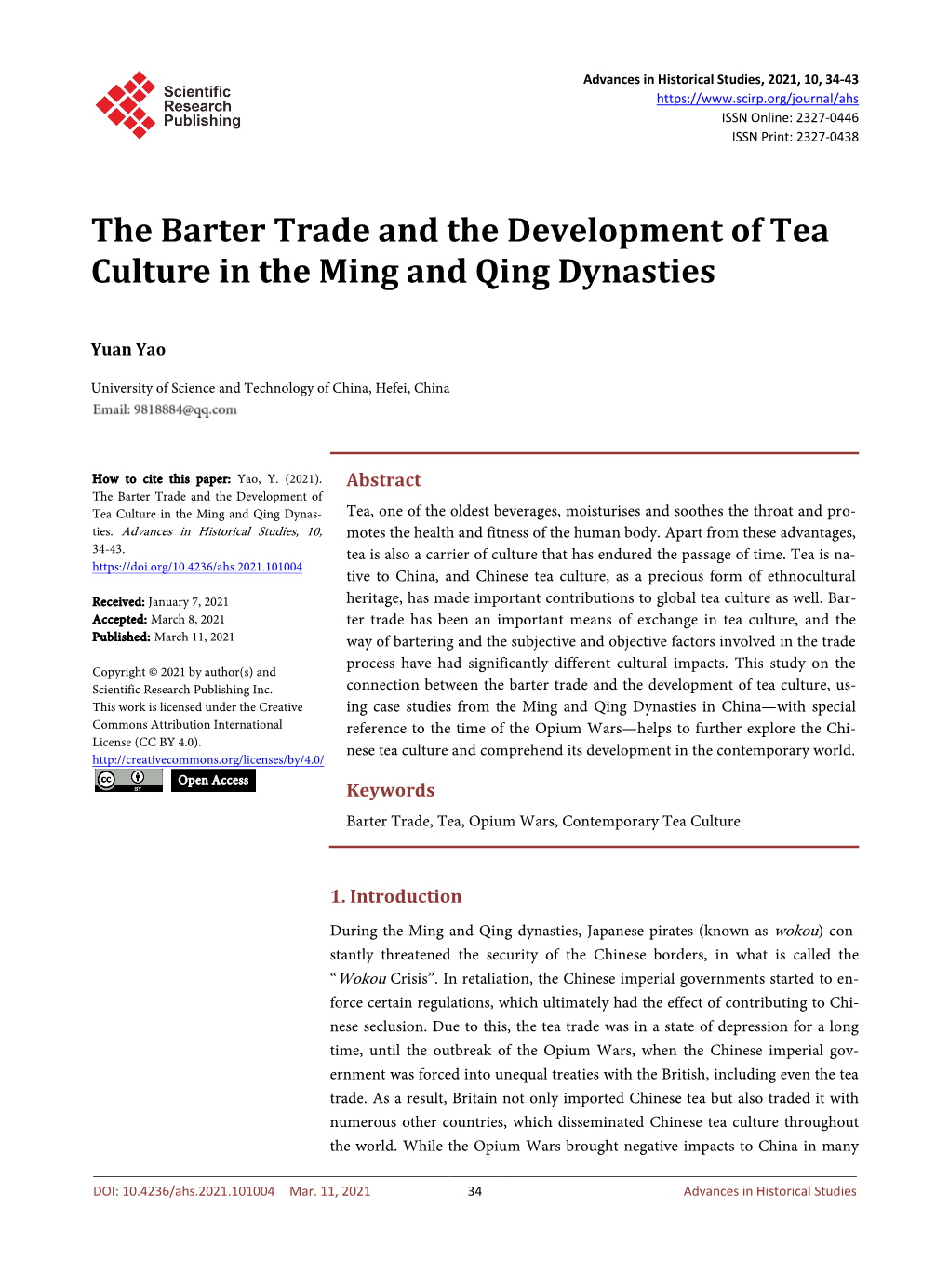 The Barter Trade and the Development of Tea Culture in the Ming and Qing Dynasties