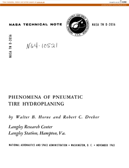 PHENOMENA of PNEUMATIC TIRE HYDROPLANING by Walter B