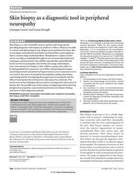 Skin Biopsy As a Diagnostic Tool in Peripheral Neuropathy Giuseppe Lauria* and Grazia Devigili