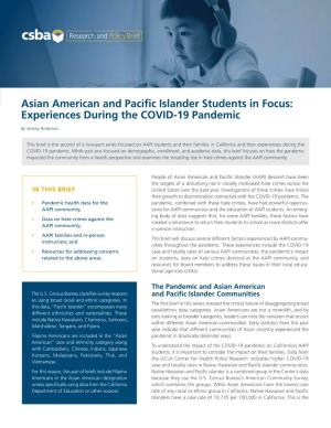 Asian American and Pacific Islander Students in Focus: Experiences During the COVID-19 Pandemic
