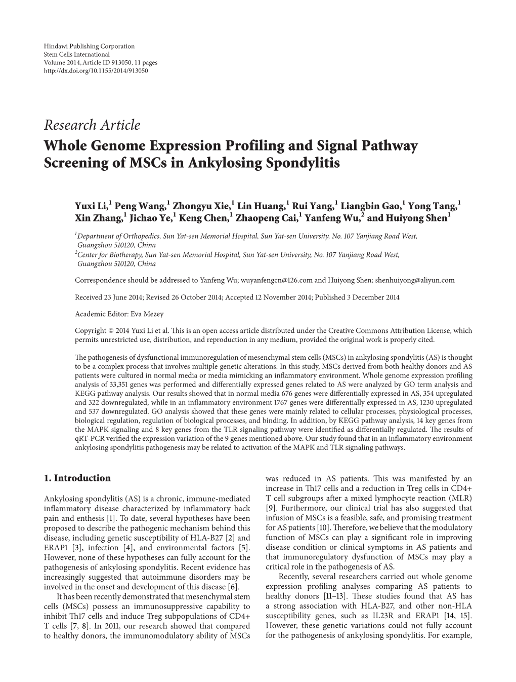 Whole Genome Expression Profiling and Signal Pathway Screening of Mscs in Ankylosing Spondylitis