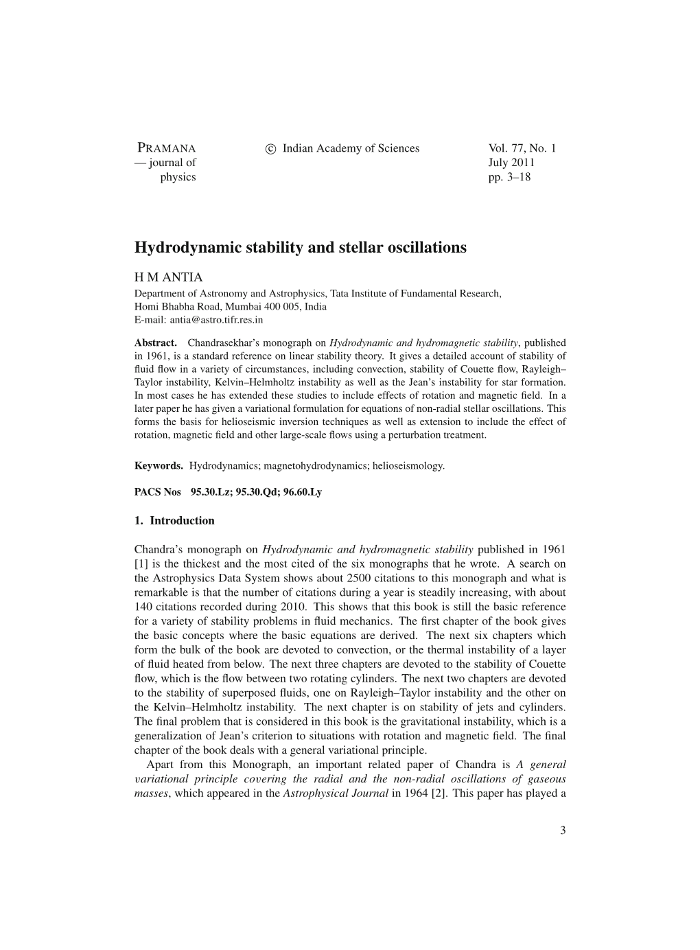 Hydrodynamic Stability and Stellar Oscillations