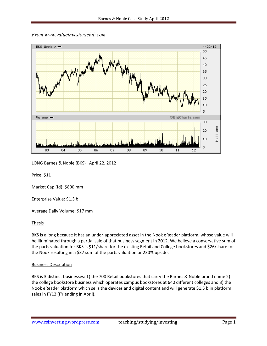 Barnes & Noble Case Study April 2012