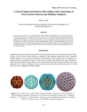 A Class of Spherical Penrose-Like Tilings with Connections to Virus Protein Patterns and Modular Sculpture