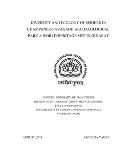 Diversity and Ecology of Spiders in Champaner-Pavagadh Archaeological Park a World Heritage Site in Gujarat
