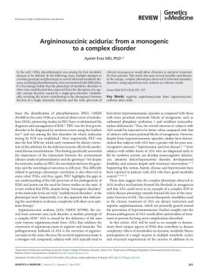 Argininosuccinic Aciduria: from a Monogenic to a Complex Disorder
