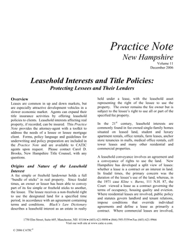 Practice Note New Hampshire Volume 11 December 2006