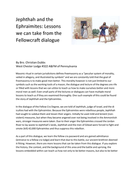 Jephthah and the Ephraimites: Lessons We Can Take from the Fellowcraft Dialogue