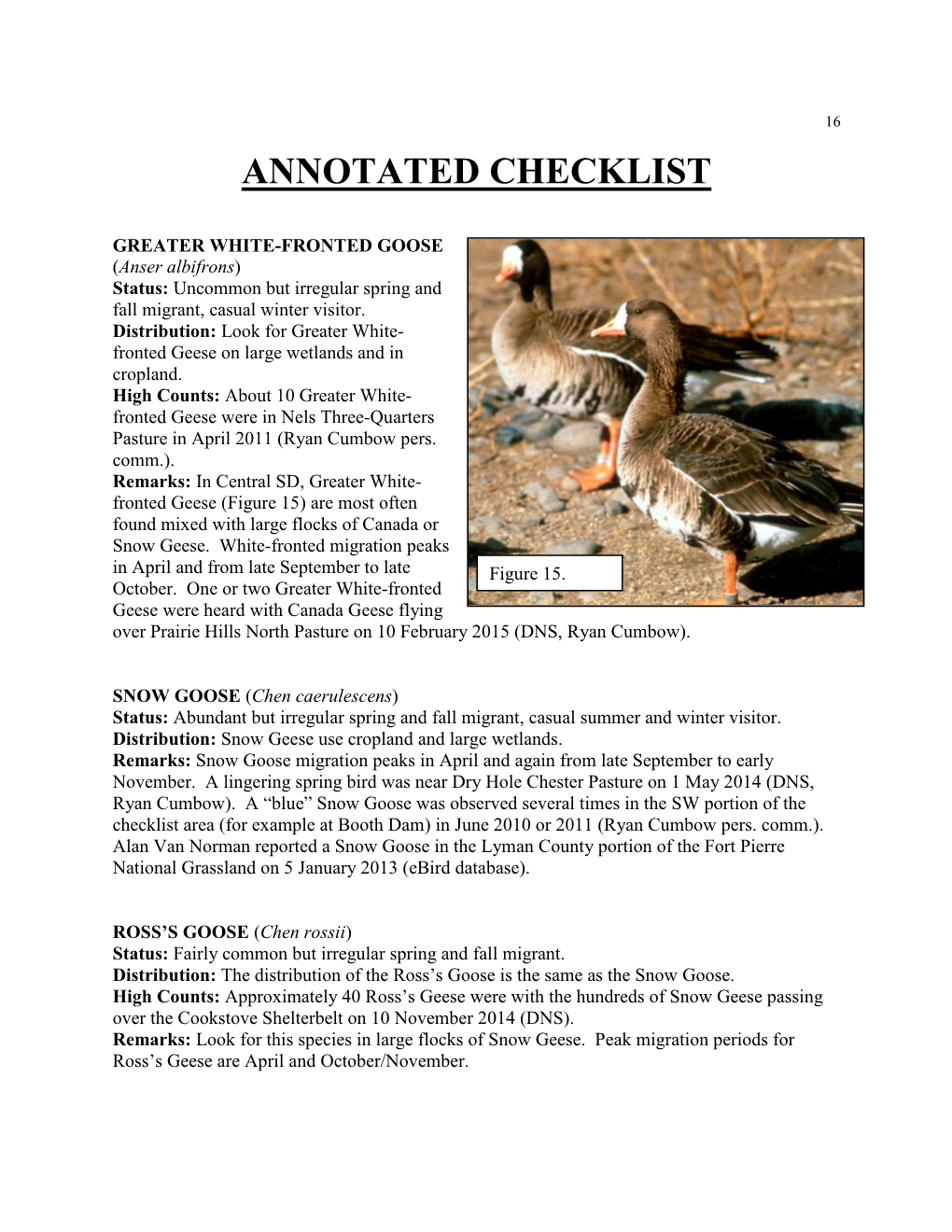 2016 Annotated Checklist of Birds on the Fort