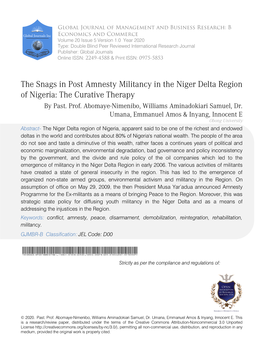 The Snags in Post Amnesty Militancy in the Niger Delta Region of Nigeria: the Curative Therapy by Past