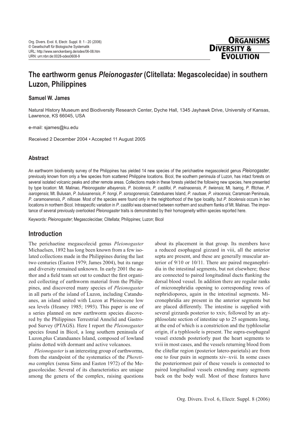 The Earthworm Genus Pleionogaster (Clitellata: Megascolecidae) in Southern Luzon, Philippines