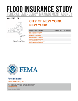 Flood Insurance Study, City of New York, Bronx, Queens, New York, Kings, and Richmond Counties, New York, Washington, D.C