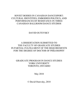 Soviet Bodies in Canadian Dancesport: Cultural Identities, Embodied Politics, and Performances of Resistance in Three Canadian Ballroom Dance Studios