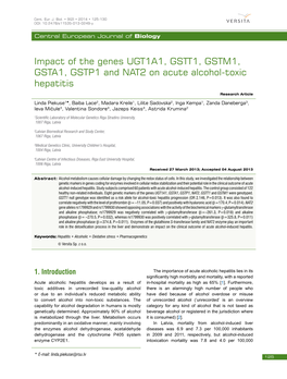 Impact of the Genes UGT1A1, GSTT1, GSTM1, GSTA1, GSTP1 and NAT2 on Acute Alcohol-Toxic Hepatitis