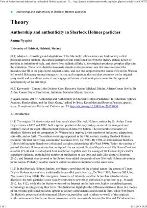 View of Authorship and Authenticity in Sherlock Holmes Pastiches | Tr